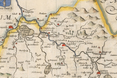 Viejo Mapa de Westmorland, 1611 de John Speed ​​- Lake District, Cumbria, Kendal, Windermere, Grasmere