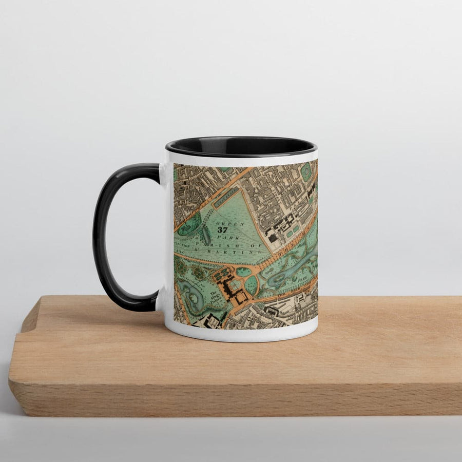 Tazza Buckingham Palace & Parlamento - Tazza unica da 330ml (11oz) con la mappa colorata di Londra del 1830 di CJ Greenwood 