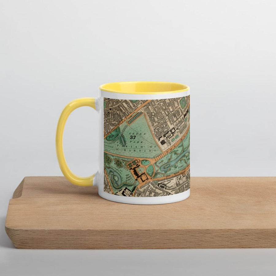 Tazza Buckingham Palace & Parlamento - Tazza unica da 330ml (11oz) con la mappa colorata di Londra del 1830 di CJ Greenwood 