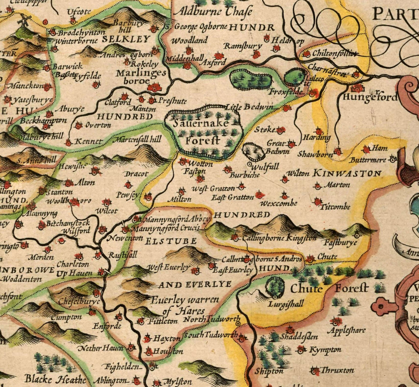 Ancienne carte de Wiltshire en 1611 par John Speed ​​- Salisbury, Stonehenge, Swindon, Trowbridge