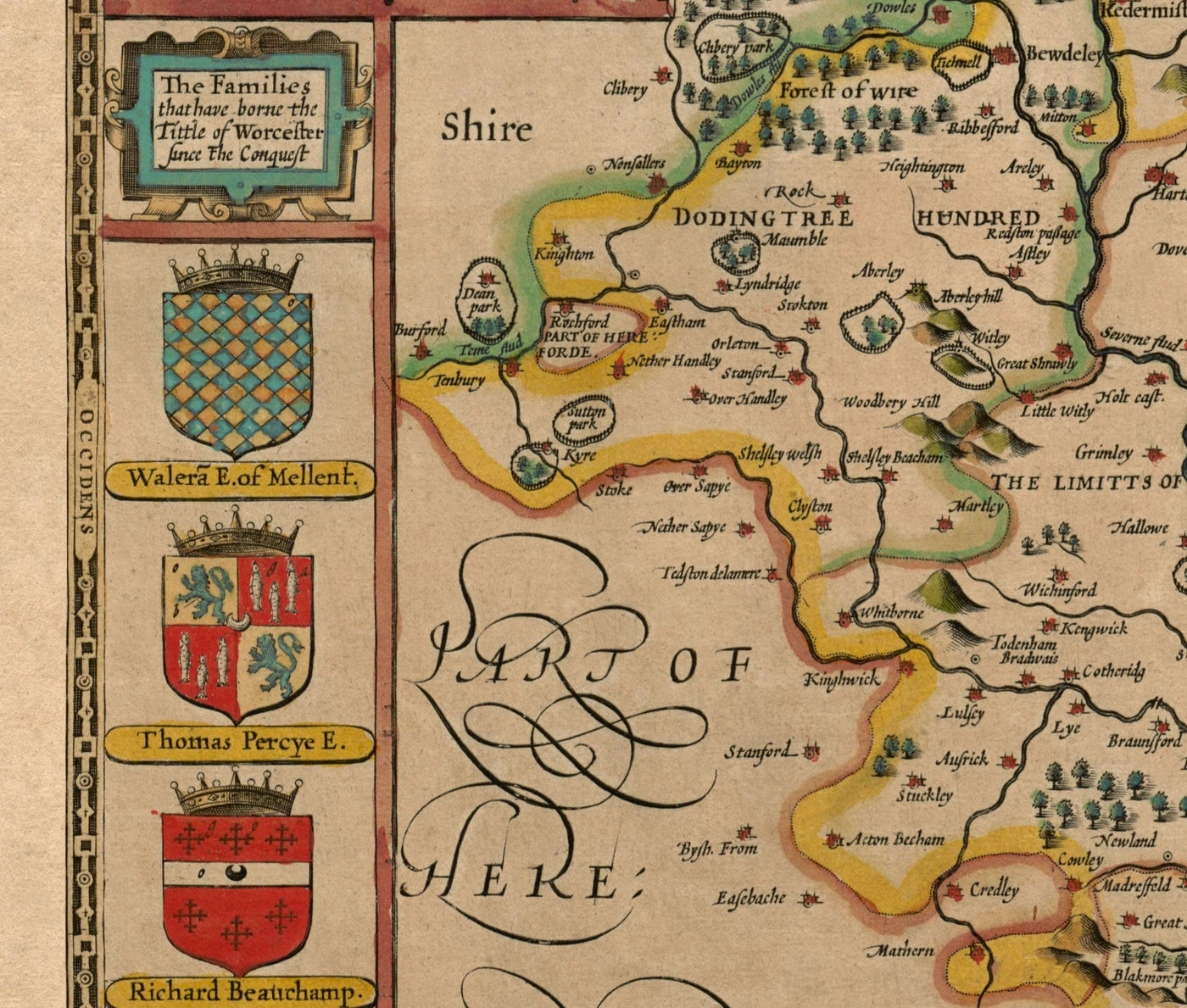 Old Map of Worcestershire in 1611 by John Speed - Worcester, Bromsgrov ...