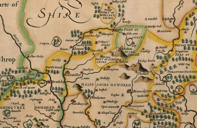 Alte Karte von Worcestershire im Jahre 1611 von John Speed ​​- Worcester, Bromsgrove, Kidderminster, Malvern, Droitwich