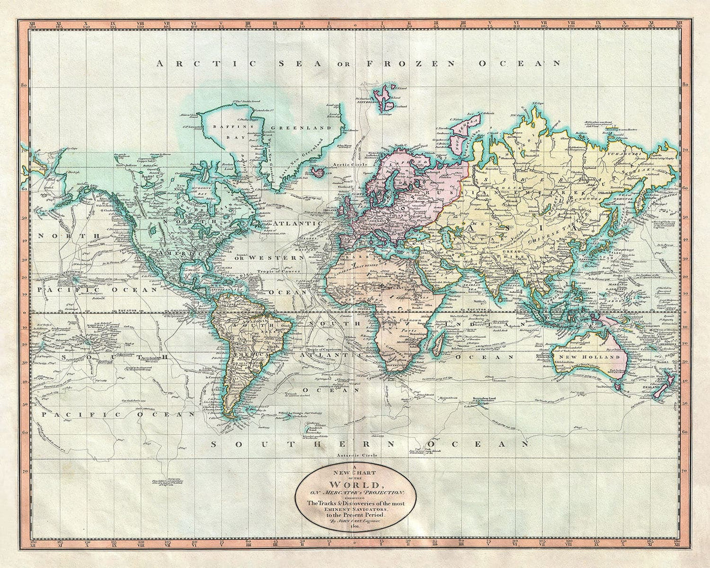 Mapa del Viejo Mundo desde 1801 por John Cary - Tabla de Atlas Vintage