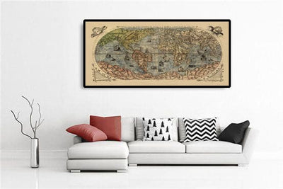 Mapa del Viejo Mundo, 1565 de Ferando Bertelli - Tabla de pared Atlas antigua - Terra Incognita, Querubs, Australis