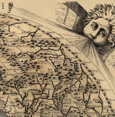 Carte du Monde Old World, 1565 par Ferando Bertelli - Ancien Tableau mural Atlas - Terra Incognita, Cherubs, Australis