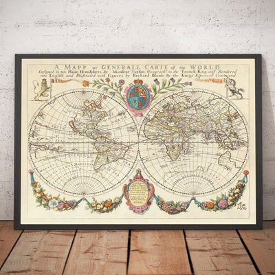 Alte Weltkarte von 1671 von Richard Blome - Erstes Englisch World Atlas Wanddiagramm