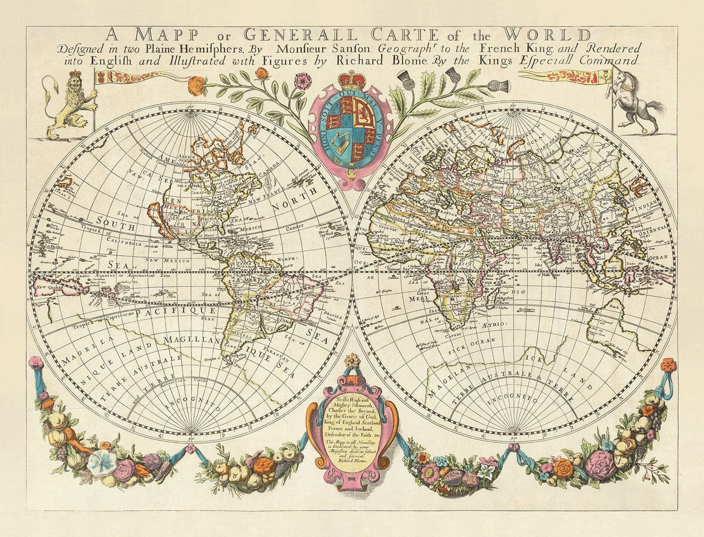 Mapa del Viejo Mundo desde 1671 por Richard Blome - First Inglés World Atlas Wall Chart
