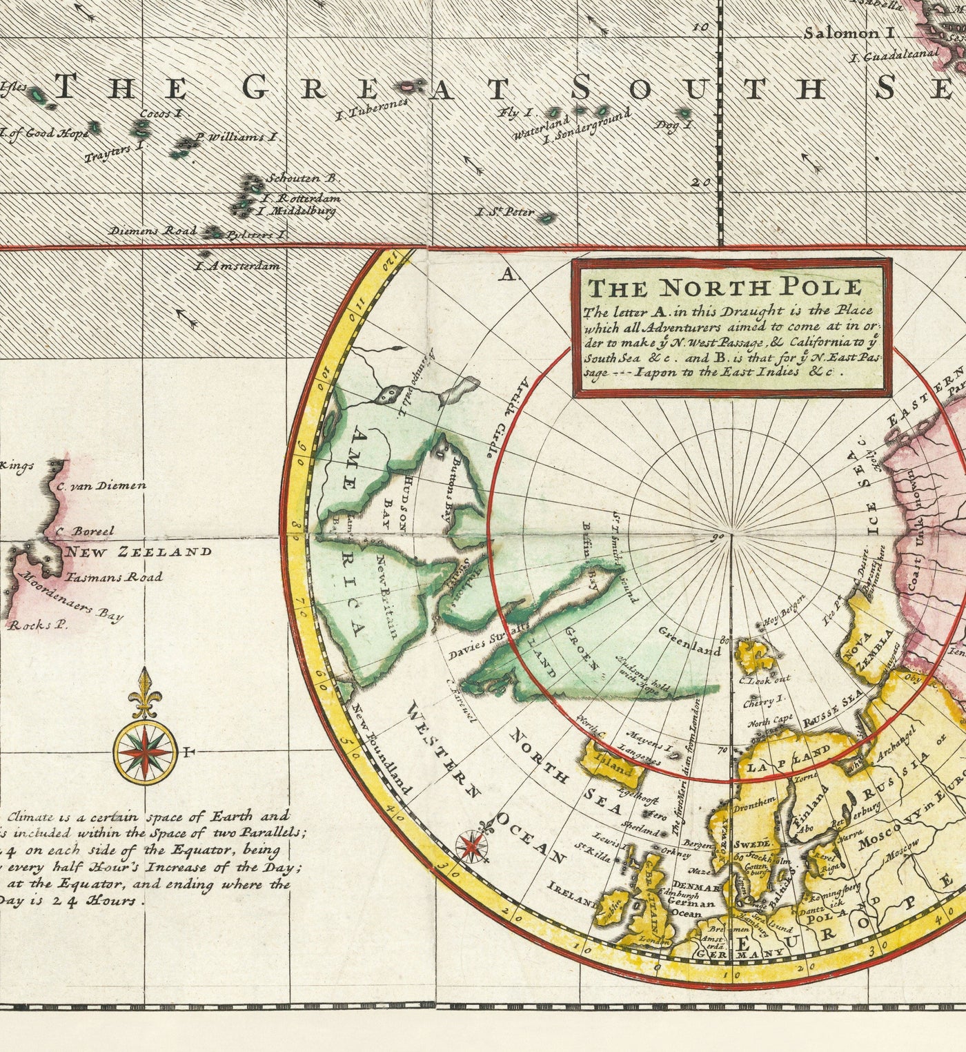 Alte Weltkarte von 1719 von Herman Moll - Großes Kolonial- und Erkundungsatlas-Diagramm
