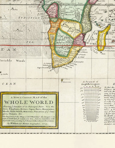 Alte Weltkarte von 1719 von Herman Moll - Großes Kolonial- und Erkundungsatlas-Diagramm
