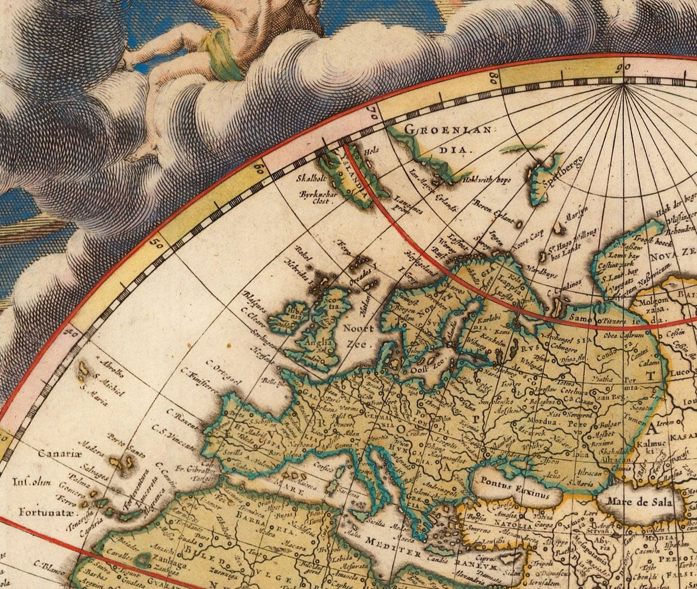 Mapa del Atlas del Viejo Mundo, 1662 de Joan Blaeu - Arte de la pared vintage a mano rara