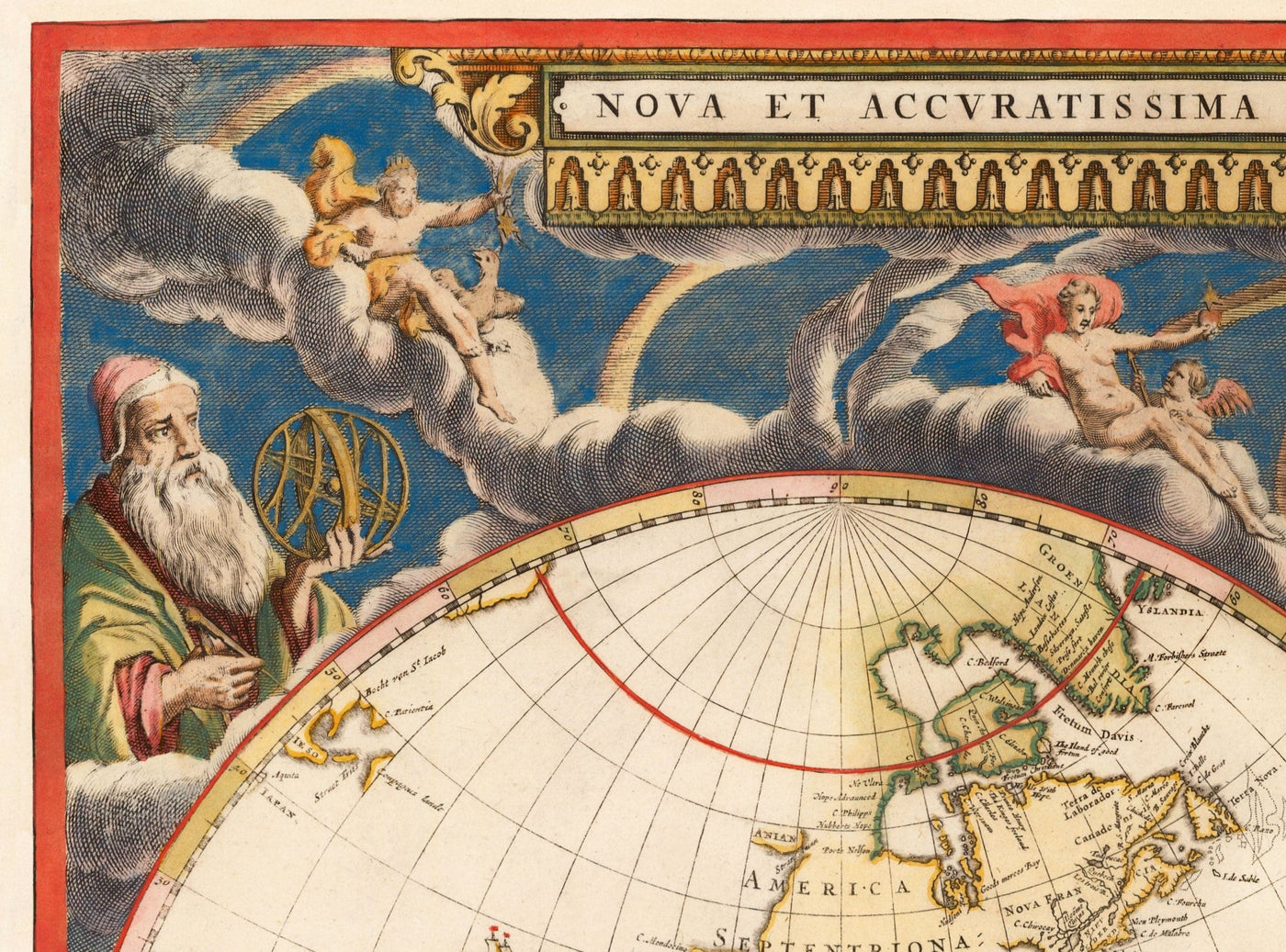 Mapa del Atlas del Viejo Mundo, 1662 de Joan Blaeu - Arte de la pared vintage a mano rara