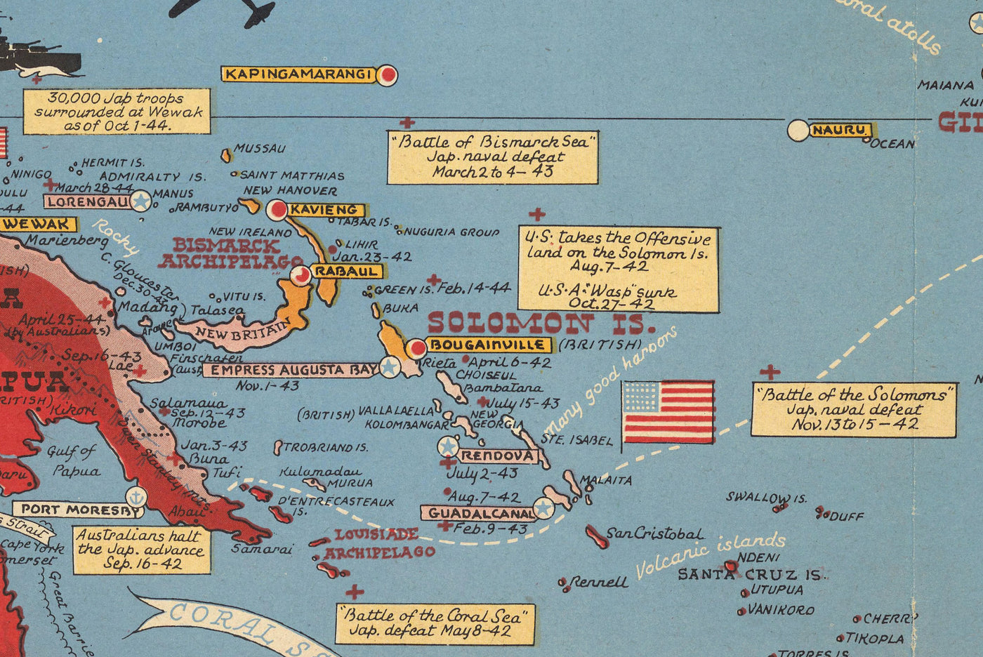 Old World War 2 Map of the Pacific and Tokyo in 1942 by Stanley Turner - "Dated Events" Invasion of Japan and the Far East