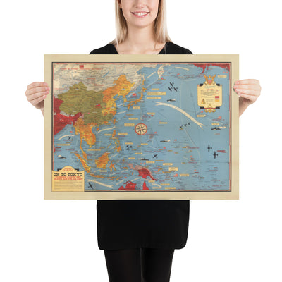Alte Karte des 2. Weltkriegs vom Pazifik und Tokio im Jahr 1942 von Stanley Turner - "Datierte Ereignisse" Invasion Japans und des Fernen Ostens