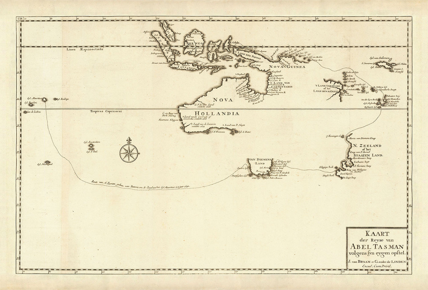 Alte historische Karte von Neuholland im Jahr 1726 von Francois Valentijn - Abel Tasman, Australien, Neuseeland, Borneo, Neuguinea