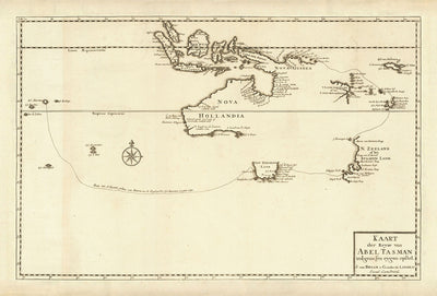 Antiguo mapa histórico de Nueva Holanda en 1726 por Francois Valentijn - Abel Tasman, Australia, Nueva Zelanda, Borneo, Nueva Guinea