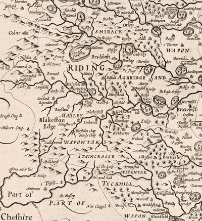 Alte Karte von Yorkshire, 1611, John Speed ​​- Hull, York, Middlesbrough, Sheffield, Leeds