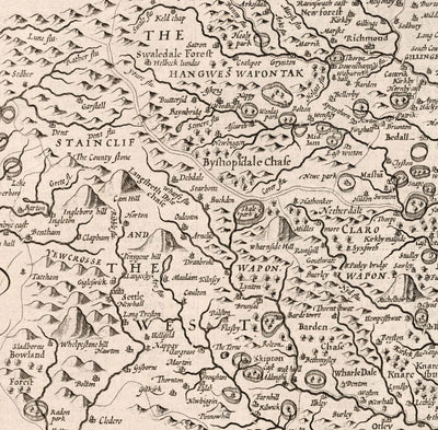 Alte Karte von Yorkshire, 1611, John Speed ​​- Hull, York, Middlesbrough, Sheffield, Leeds