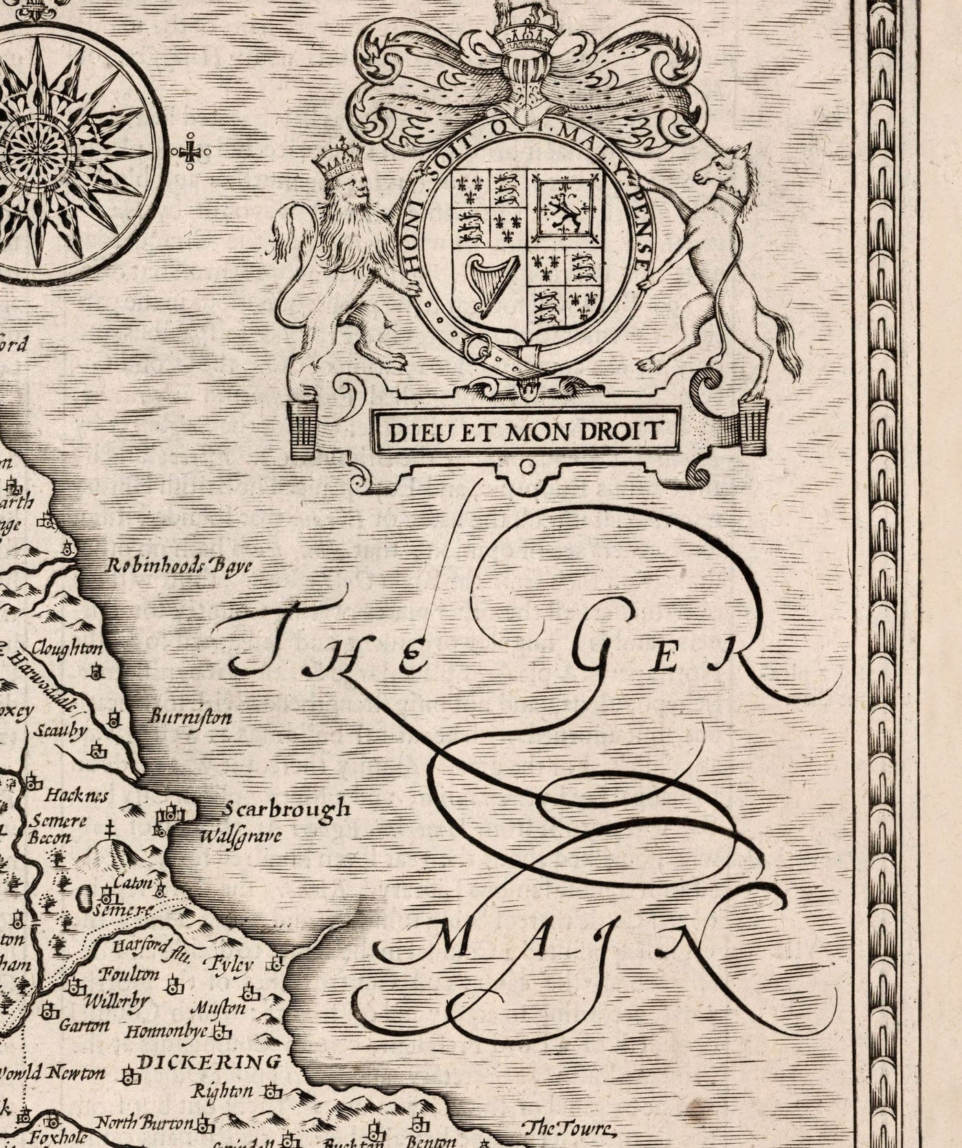 Ancienne Carte de Yorkshire, 1611, John Vitesse - Hull, York, Middlesbrough, Sheffield, Leeds