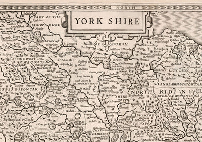 Ancienne Carte de Yorkshire, 1611, John Vitesse - Hull, York, Middlesbrough, Sheffield, Leeds